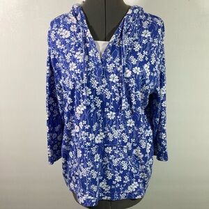 Basic Edition Hoodie Women Size XL Blue & White Light Weight Kangaroo Pocket